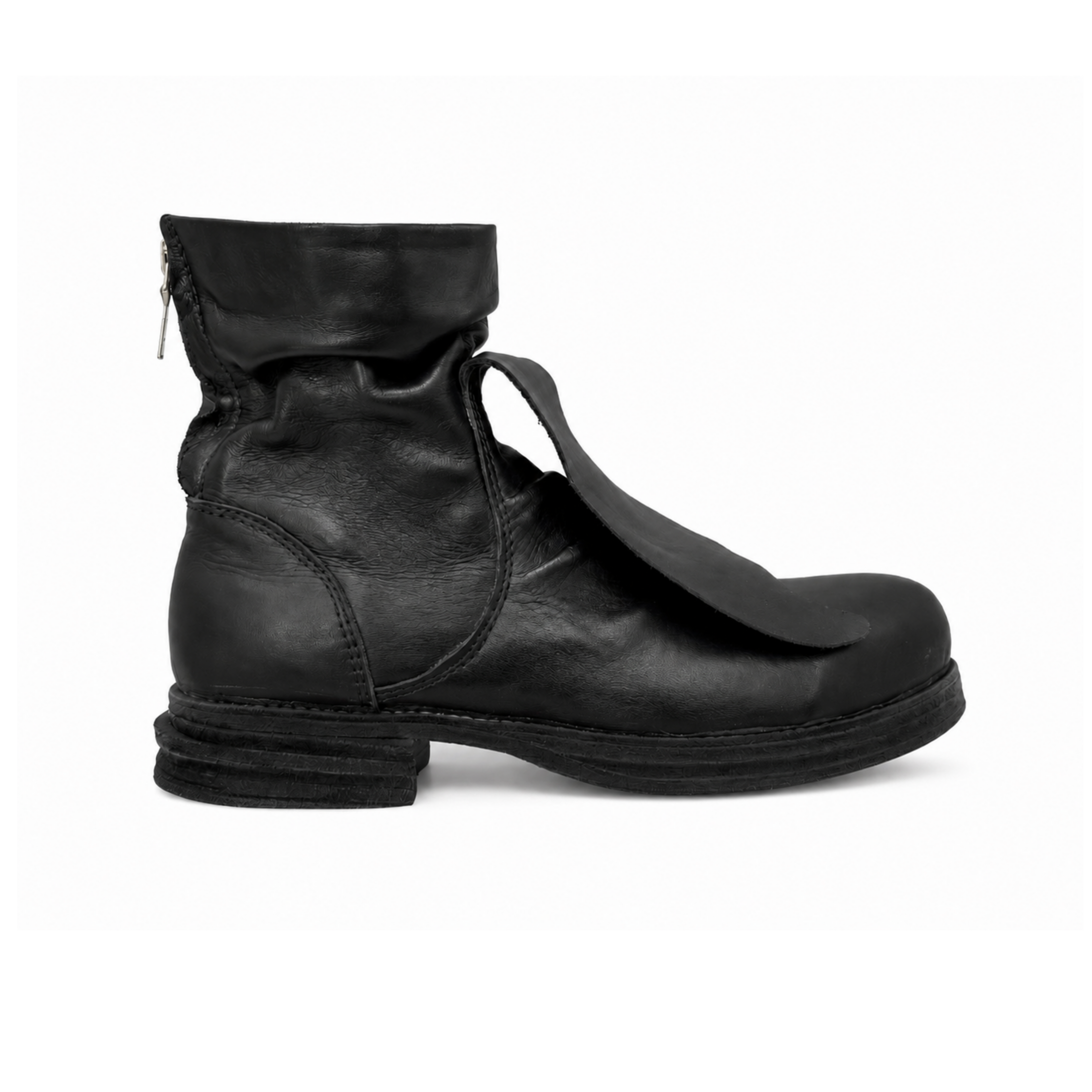 PEASANT SHORT BOOT - BLACK LEATHER