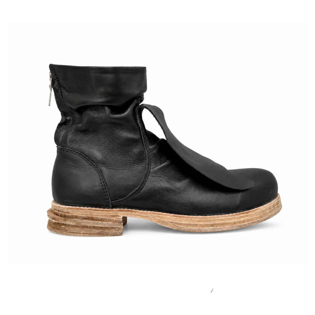PEASANT SHORT BOOT - BLACK LEATHER
