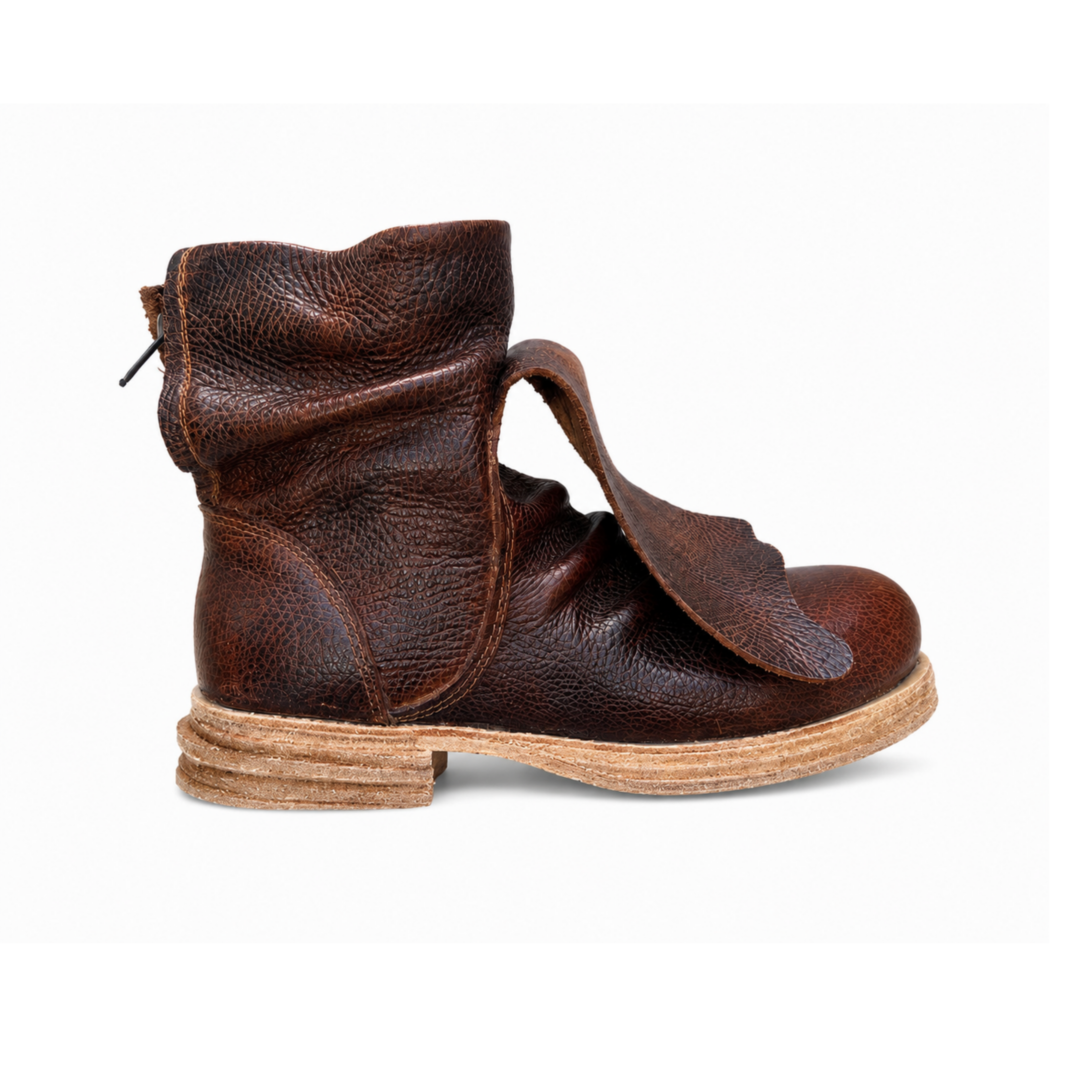 PEASANT SHORT BOOT - BROWN PULL-UP LEATHER