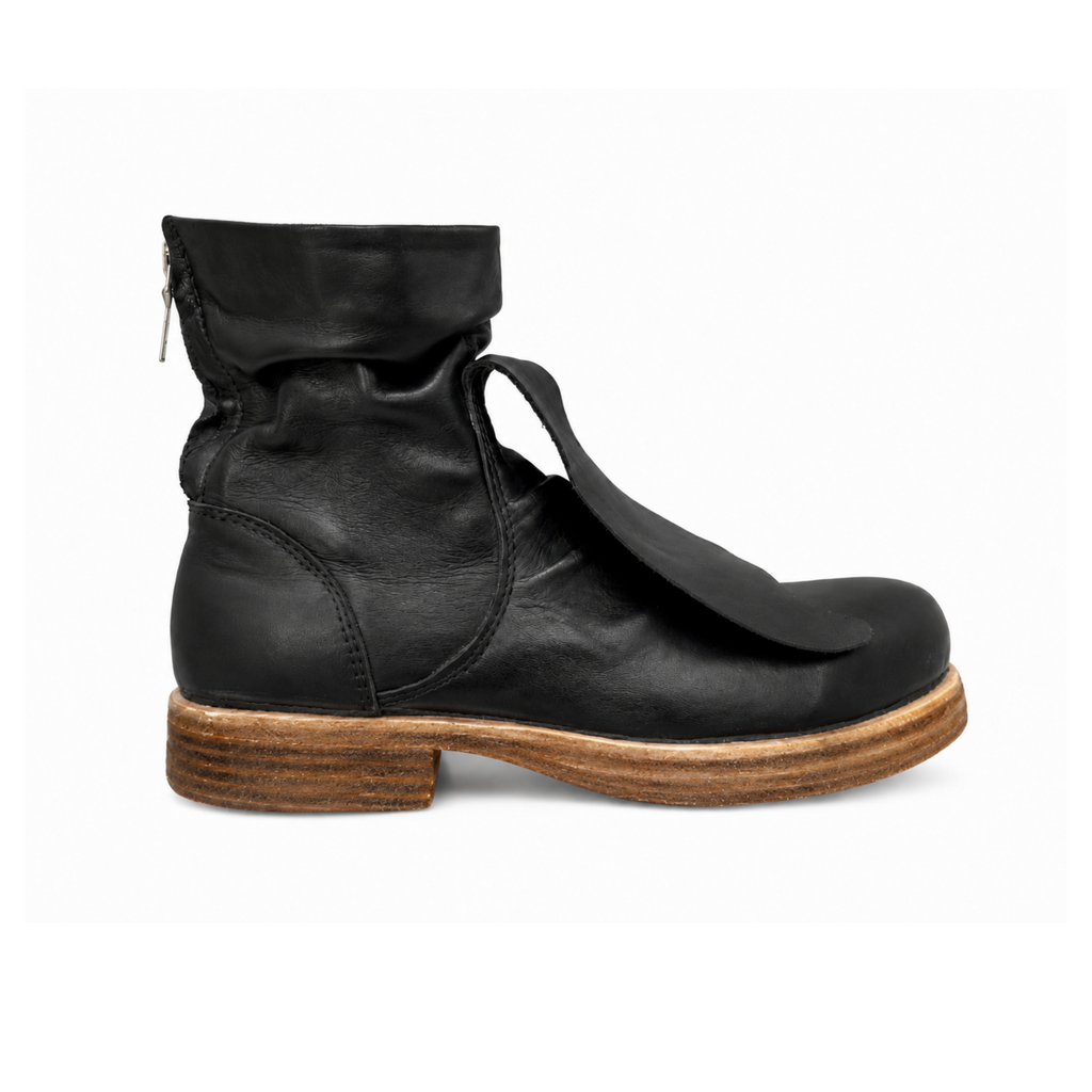 PEASANT SHORT BOOT - BLACK LEATHER